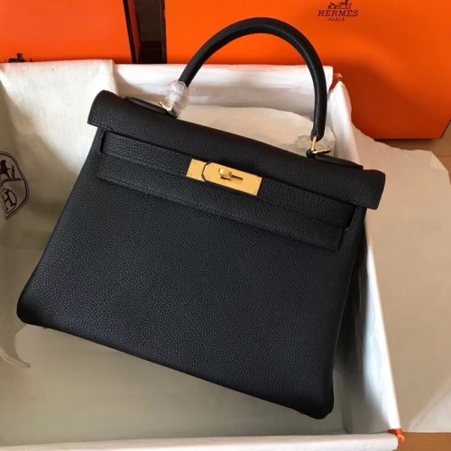 Hermes оригинална Togo кожена чанта Kelly KL320 черна