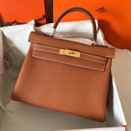 Hermes оригинална Togo кожена чанта Kelly KL320 кафява