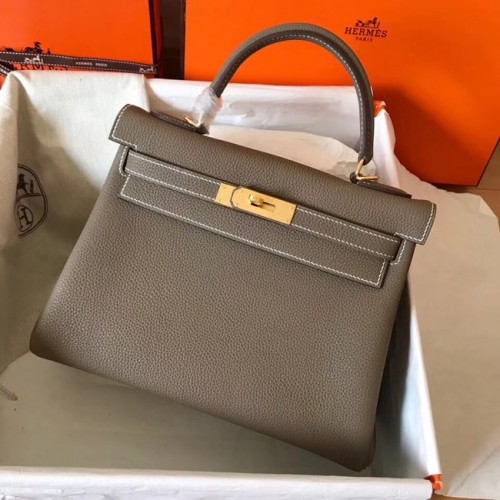 Hermes оригинална Togo кожена чанта Kelly KL320 тъмносива