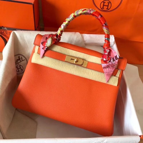 Hermes оригинална Togo кожена чанта Kelly KL320 оранжева