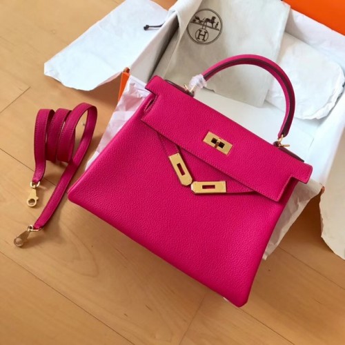 Оригинална чанта Hermes Togo от кожа Kelly KL320 розова