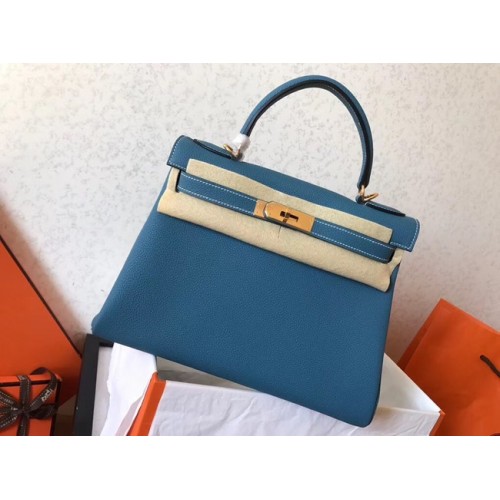 Hermes оригинална Togo кожена чанта Kelly KL320 небесно синя