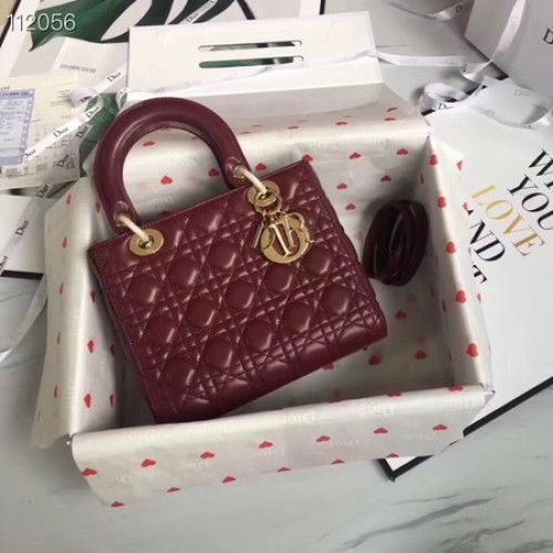 Чанта от агнешка кожа Lady Dior CAL44550 бордо