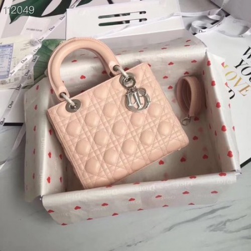 Чанта от агнешка кожа Lady Dior CAL44550, розово-сребрист метал