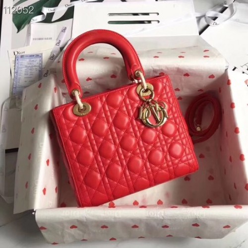 Чанта от агнешка кожа Lady Dior CAL44550 червена