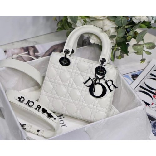 Чанта LADY DIOR MY ABCDIOR от агнешка кожа Cannage M0538I бяла