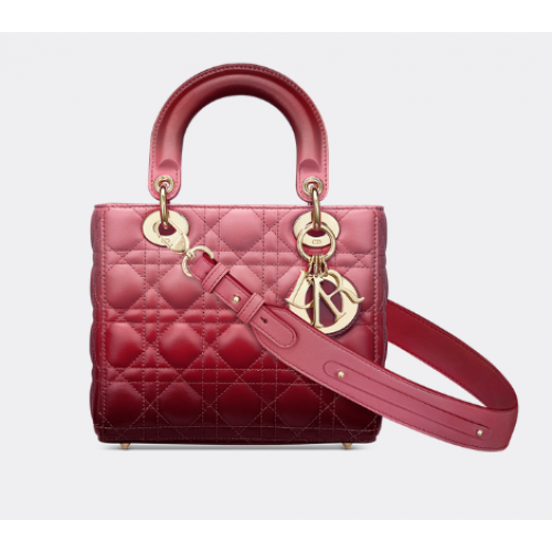 Чанта LADY DIOR MY ABCDIOR от агнешка кожа с градиент в ягодово розово M0538OS