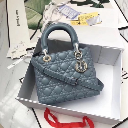 Чанта от агнешка кожа Lady Dior CAL44550 сиво-синя