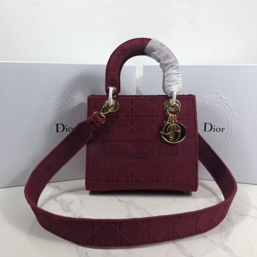 Чанта Lady Dior от бродирано платно C4532 Бордо