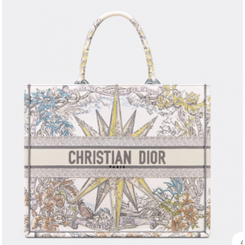 ГОЛЯМА ЧАНТА ЗА КНИГИ DIOR, бяла, многоцветна, бродирана с бродерия Reve dInfini M1286Z