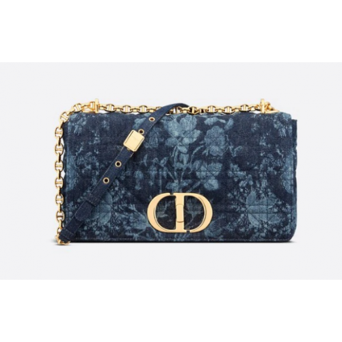 ГОЛЯМА ЧАНТА DIOR CARO Blue Dior Flowers Cannage Denim M9243UJ