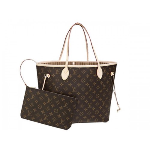 Чанта Louis Vuitton M40995 с монограмен плат Neverfull, цвят бежов
