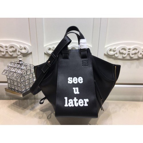 Чанта за хамак Loewe от телешка кожа 1100, черна