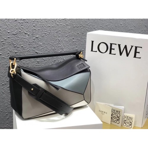 Чанта Loewe Puzzle Original Leather B9124 синьо бяло черно