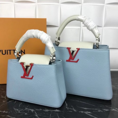 Чанта Louis Vuitton CAPUCINES PM M57519 светло синьо и бяло