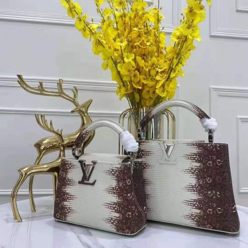Чанта Louis Vuitton CAPUCINES PM Original Lizard Leather M52386 White