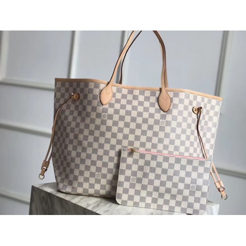Чанта Louis Vuitton Damier Azur Original Leather Bolso NEVERFULL GM N41604 Pink