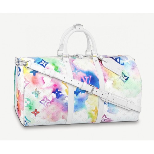 Чанта Louis Vuitton KEEPALL 50 BANDOULIERE M45758, цвят мастило и пране, бяла