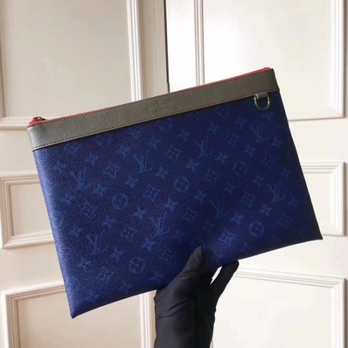 Платнена клъч чанта Louis Vuitton с монограм POCHETTE APOLLO 61692 синя