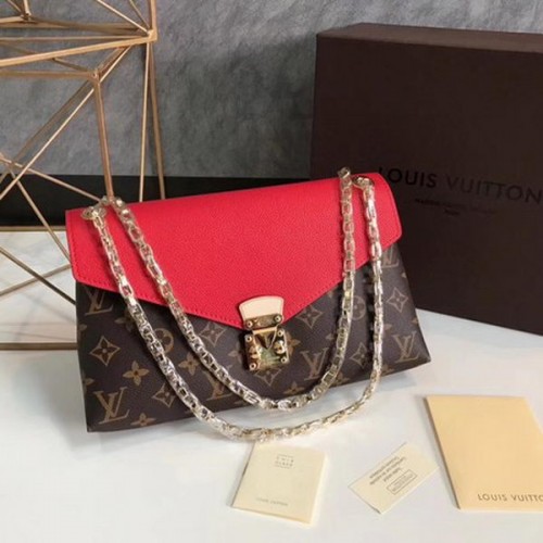 Louis Vuitton монограм платнена чанта Pallas Chain Cerise M41201 червена