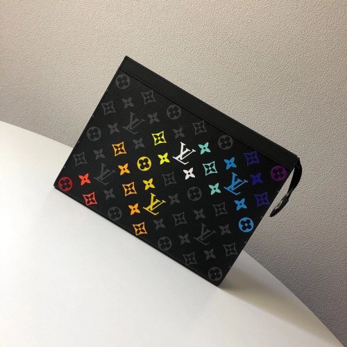Чанта Louis Vuitton Monogram Eclipse POCHETTE VOYAGE MM M61692, ръчно рисувана дъга