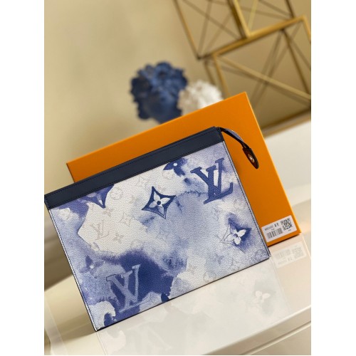 Louis Vuitton монограм Eclipse POCHETTE VOYAGE MM M80460 синьо и бяло