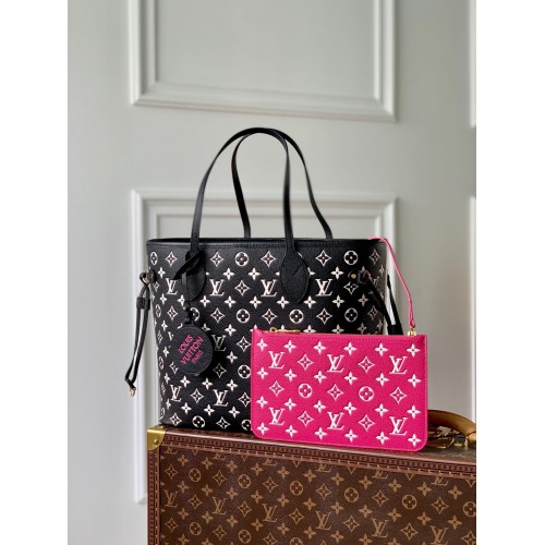 Чанта Louis Vuitton Monogram Empreinte NEVERFULL MM M46103 Черно-бяла