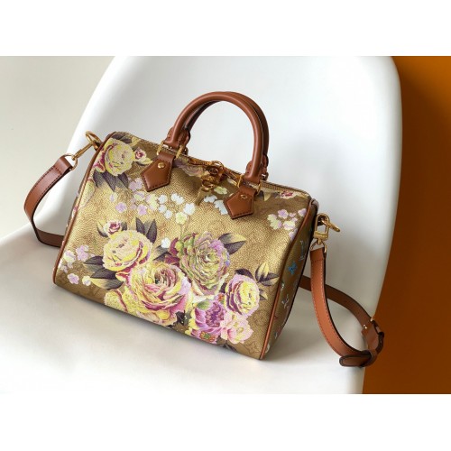 Louis Vuitton Monogram Empreinte Speedy 25 Оригинална кожена чанта MM M21317 Златно цвете