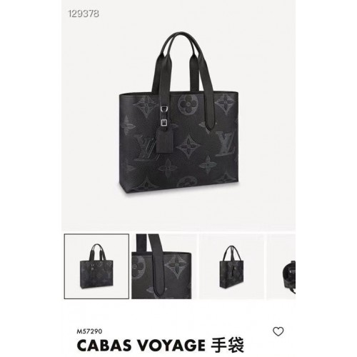 Чанта Louis Vuitton Monogram Taurillon Shadow от естествена кожа Cabas Voyage M57290 черна