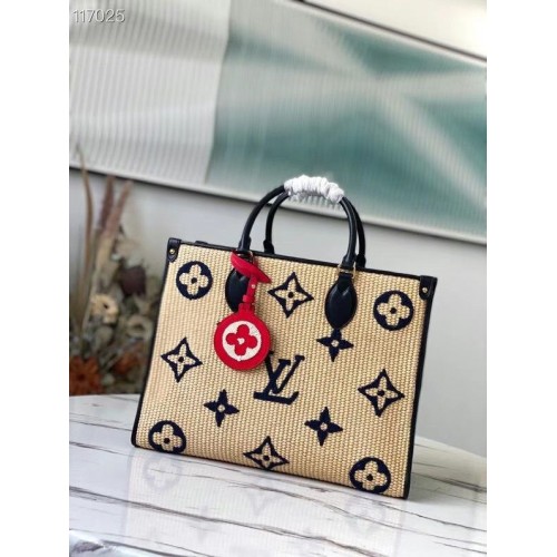 Чанта Louis Vuitton Onthego Monogram Raffia Giant Weave Embroidery Medium M57723 Blue