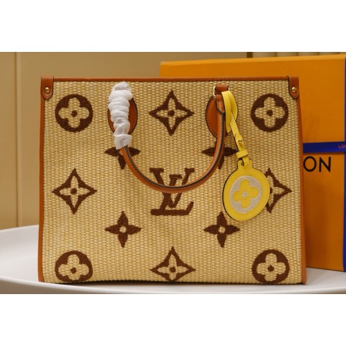 Чанта Louis Vuitton Onthego Monogram Raffia Giant Weave Embroidery Medium M57723 кафява
