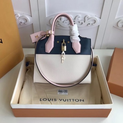 Louis Vuitton Оригинална кожена чанта CITY STEAMER Mini M55062 Черно и бяло