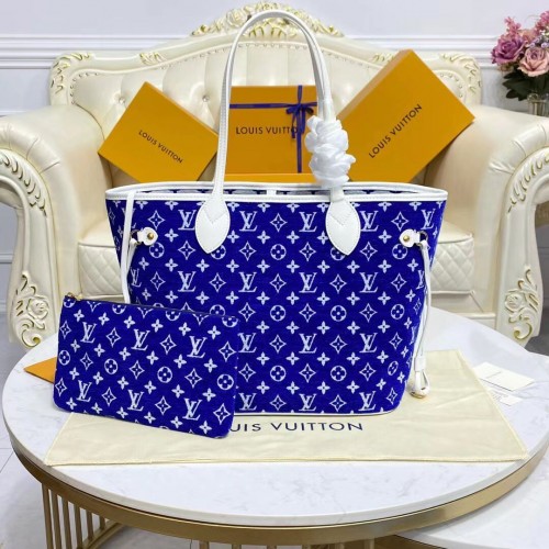 Чанта Louis Vuitton Original Leather Monogram Canvas Neverfull MM M46220 Blue