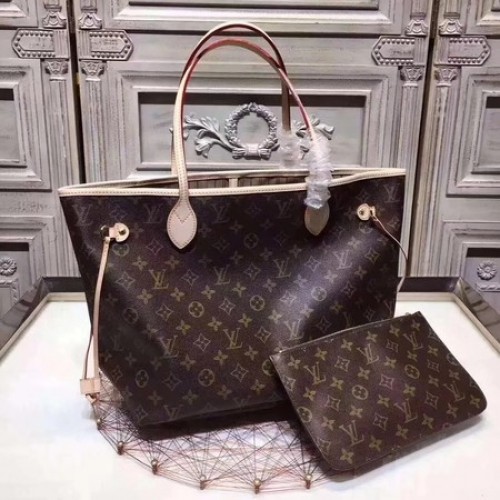 Louis Vuitton Оригинална монограмна чанта от плат NEVERFULL 40156 Кайсия