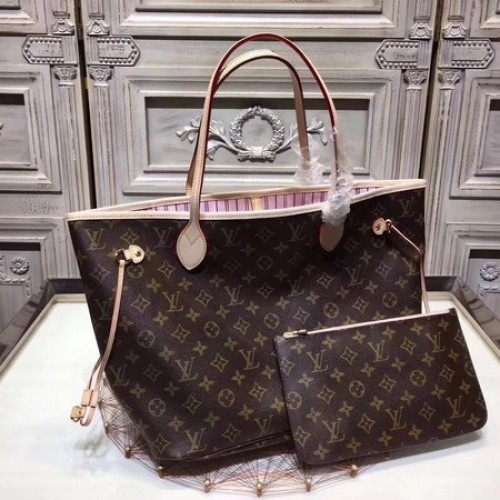 Louis Vuitton Оригинална монограмна платнена чанта NEVERFULL 40156 Розова