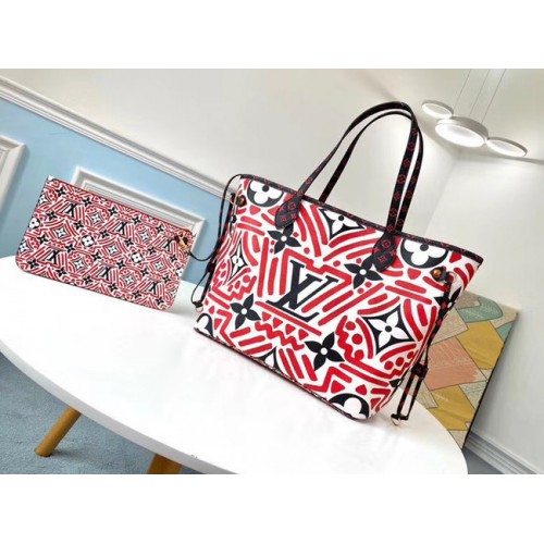 Louis Vuitton Оригинална монограмна платнена чанта NEVERFULL M44676 червена