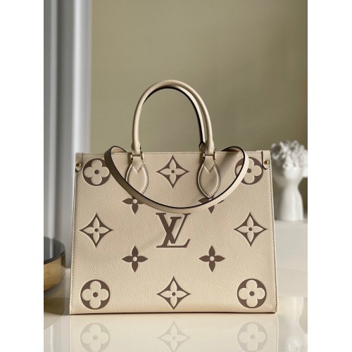 Чанта Louis Vuitton Onthego средна, кремава, с кафяво лого M45495