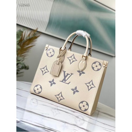 Чанта Louis Vuitton Original Onthego средна, кремава, M45495, сиво лого