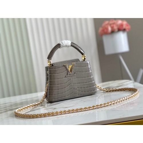 Чанта Louis Vuitton CAPUCINES MINI от крокодилска кожа M81190 сива