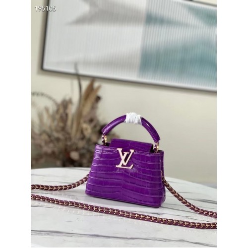 Чанта Louis Vuitton CAPUCINES MINI от крокодилска кожа M81190 в лилаво