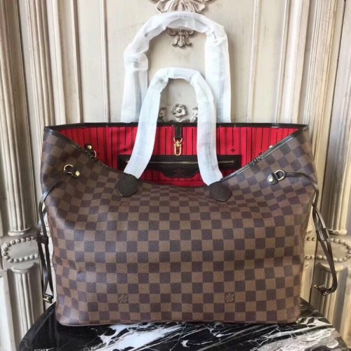 Louis Vuitton original Damier Ebene Canvas Neverfull GM N51106 Червен
