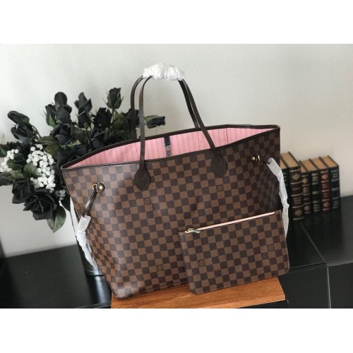Louis Vuitton original Damier Ebene Canvas Neverfull GM N51106 Червен