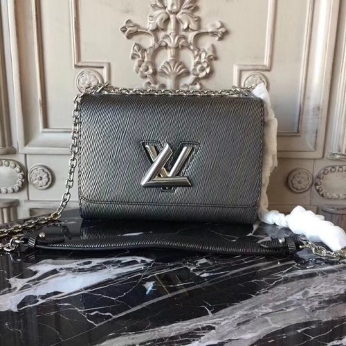 Louis Vuitton оригинална епи кожа TWIST MM M50332 сребристо сива