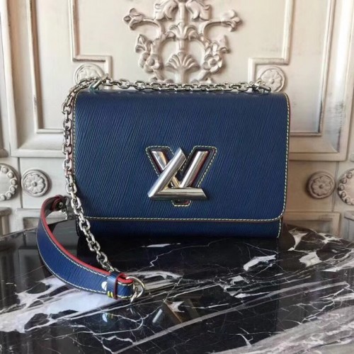 Louis Vuitton оригинална епи кожа TWIST MM M50332 тъмносиня