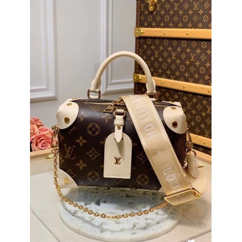Оригинална кожена чанта Louis Vuitton PETITE MALLE SOUPLE M45531 кремава
