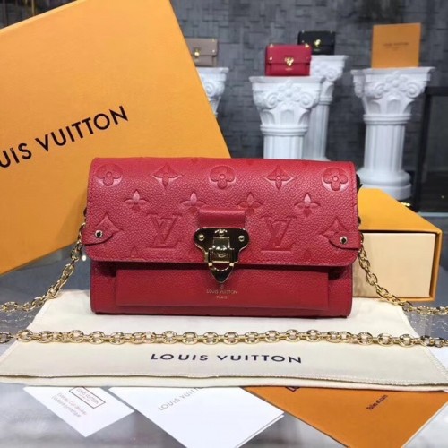 Оригинален портфейл Louis Vuitton с монграмен принт и верижка M63399 червен