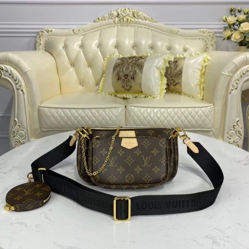 Оригинална чанта за рамо Louis Vuitton с монограм и плат, MULTI-POCHETTE ACCESSOIRES M44813, черна