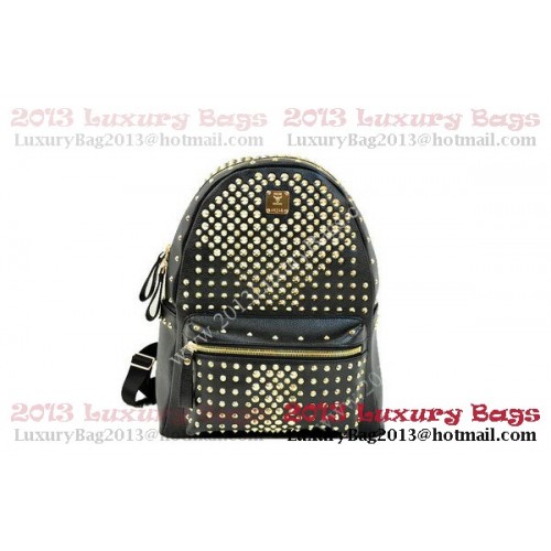 Раница MCM Stark от черна зърнеста кожа