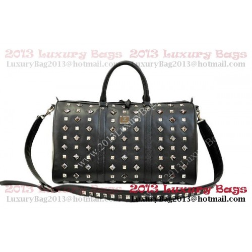 Чанта MCM Stark Weekender Medium Boston от черна телешка кожа