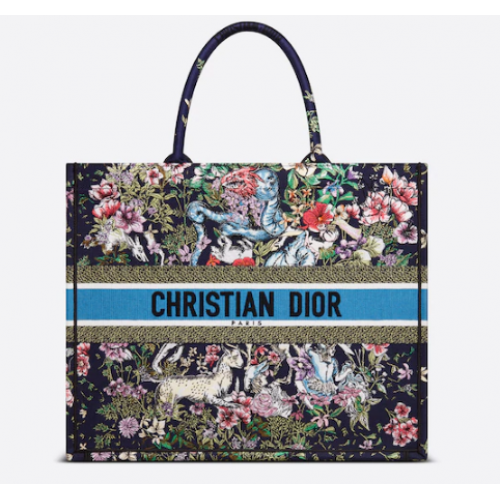 СРЕДНА ЧАНТА DIOR BOOK TOTE, синя, многоцветна, бродирана с D-Constellation M1296ZRUV-5